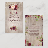 Burgundy Floral Mason Jar Rustikales Land Visitenkarte (Vorne/Hinten)