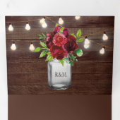 Burgundy Floral Mason Jar String Lights Hochzeit Dreifach Gefaltete Einladung (Innen Erste Seite)