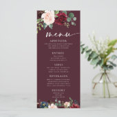 Burgundy Floral Menu Menükarte (Stehend Vorderseite)