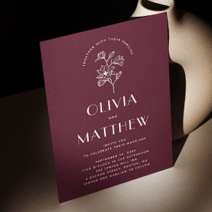 Burgundy Floral Minimalistisch Wedding   QR und Fo Einladung
