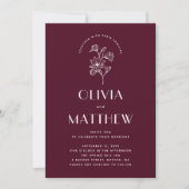 Burgundy Floral Minimalistisch Wedding | QR und Fo Einladung (Vorderseite)