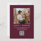 Burgundy Floral Minimalistisch Wedding | QR und Fo Einladung (Rückseite)