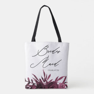 Burgundy Floral mit Bridesmaid-Script Tasche
