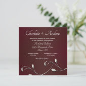 Burgundy Floral Mit Monogramm Wedding Einladung (Stehend Vorderseite)