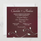 Burgundy Floral Mit Monogramm Wedding Einladung (Vorderseite)