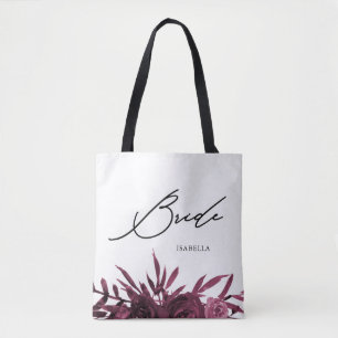 Burgundy Floral mit stilvollem Bride Script Tasche