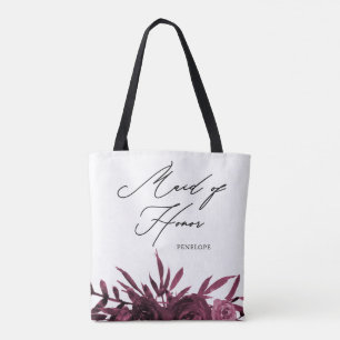 Burgundy Floral mit Trauzeugin Script Tasche