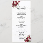 Burgundy Floral Modern Script Wedding Bar Menu Menükarte (Vorderseite)