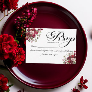 Burgundy Floral Modern Script Wedding RSVP Card Karte