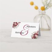 Burgundy Floral Moderne Script-Tischnummer Platzkarte (Rückseite)