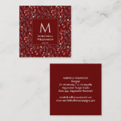 BURGUNDY Floral MONOGRAM Custom Scripting Quadratische Visitenkarte (Vorne/Hinten)