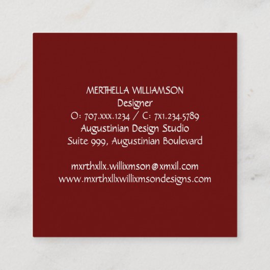 BURGUNDY Floral MONOGRAM Custom Scripting Quadratische Visitenkarte (Rückseite)