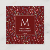 BURGUNDY Floral MONOGRAM Custom Scripting Quadratische Visitenkarte (Vorderseite)