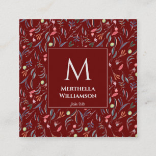 BURGUNDY Floral MONOGRAM Custom Scripting Quadratische Visitenkarte