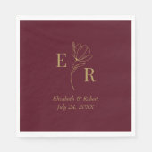 Burgundy Floral Monogram Wedding Serviette (Vorderseite)