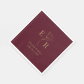 Burgundy Floral Monogram Wedding Serviette (Ecke)