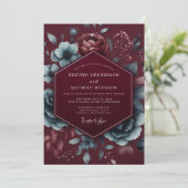 Burgundy Floral Mood Wedding Einladung (Stehend Vorderseite)