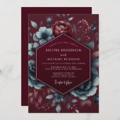 Burgundy Floral Mood Wedding Einladung (Vorne/Hinten)