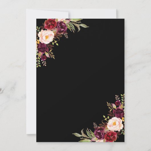 Burgundy Floral Moody Rose Gold Virtual Wedding Einladung (Rückseite)