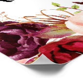 Burgundy Floral Name Brautparty Foto Prop Poster (Ecke)
