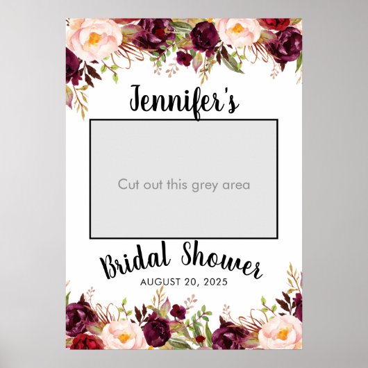 Burgundy Floral Name Brautparty Foto Prop Poster (Vorne)
