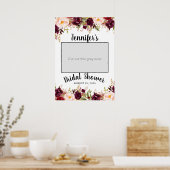 Burgundy Floral Name Brautparty Foto Prop Poster (Küche)