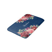 Burgundy Floral Navy Blue Badematte (Schrägansicht)
