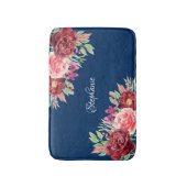 Burgundy Floral Navy Blue Badematte (Vorderseite Vertikal)