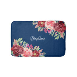 Burgundy Floral Navy Blue Badematte