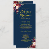 Burgundy Floral Navy Blue Gold Custom Wedding Programm (Vorne/Hinten)