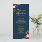 Burgundy Floral Navy Blue Gold Custom Wedding Programm (Stehend Vorderseite)