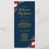 Burgundy Floral Navy Blue Gold Custom Wedding Programm (Vorderseite)