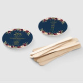 Burgundy Floral Navy Blue Gold Hochzeitsprogramm Fächer (Non-assembled)
