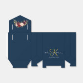 Burgundy Floral Navy Blue Gold Monogram Wedding Geschenkschachtel (Ungefaltet)