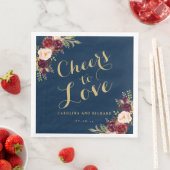 Burgundy Floral Navy Blue Wedding Gold Cheers Serviette (Beispiel)