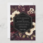 Burgundy Floral Night Wedding Einladung (Vorderseite)