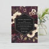 Burgundy Floral Night Wedding Einladung (Stehend Vorderseite)