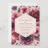 Burgundy Floral Opulent Romance Wedding Einladung (Vorderseite)
