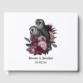 Burgundy Floral Owls Gothic Wedding Gästebuch