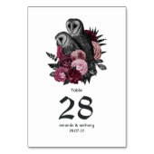 Burgundy Floral Owls Gothic Wedding Tischnummer (Rückseite)