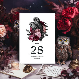 Burgundy Floral Owls Gothic Wedding Tischnummer