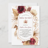 Burgundy Floral Pampas Grass Bridal Tee Party Einladung (Vorderseite)