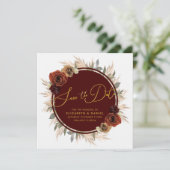 Burgundy Floral Pampas Grass Save the Date Card (Stehend Vorderseite)