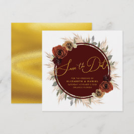 Burgundy Floral Pampas Grass Save the Date Card