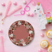Burgundy Floral Paper Plate Pappteller (Party)