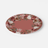 Burgundy Floral Paper Plate Pappteller (Schrägansicht)