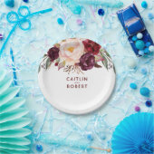 Burgundy Floral Pappteller (Party)