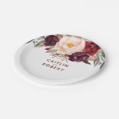 Burgundy Floral Pappteller (Schrägansicht)