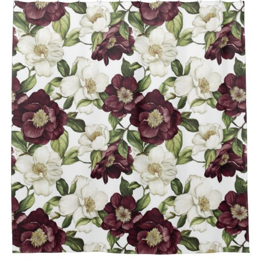 Burgundy Floral Pattern Duschvorhang (Vorderseite)