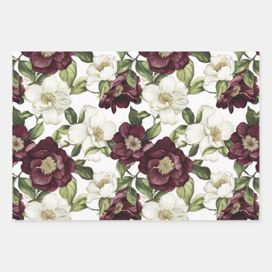 Burgundy Floral Pattern Geschenkpapier Set (Vorderseite 2)